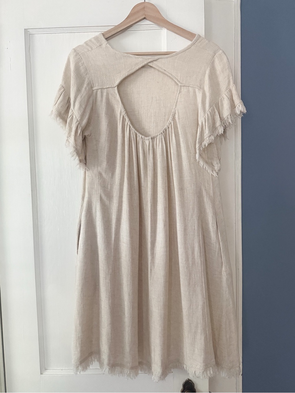 Umgee Linen Blend Fringe Hem Boho Dress